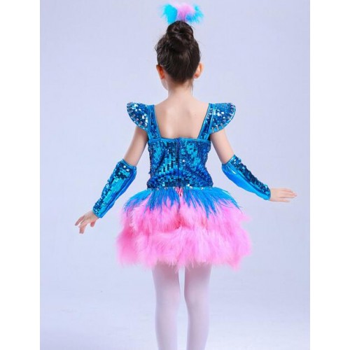 Turquoise pink Sweet Girl Sequin Tutu ballet dance Dress Tap Jazz Dance Costume Children Stage Wear outifts